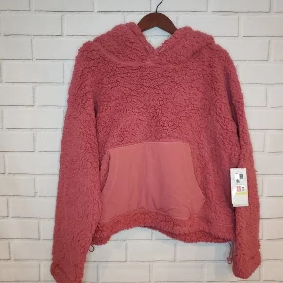 NWT Zella pink faux Shearling pullover hoodie Size Large - Picture 2 of 9